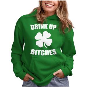 imageTstars St Patricks Day Womens ampamp Teen Girls Hoodie  Irish Shamrock FourLeaf Clover Pullover HoodiesDrink Up  Green