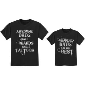 imageFather and Son Daughter Beards and Tattoos Fathers Day Matching Shirts SetDad Black  SonDaughter Black