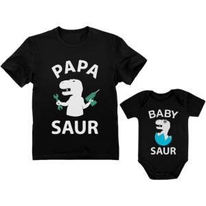 imagePapa ampamp Baby Saur Daddy and Son Daughter Matching Outfits Gifts for New Dads Fathers Day Dad Shirt ampamp Infant BodysuitPapa Black  Baby Black