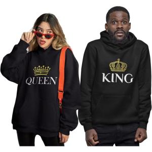 imageTeeStars King ampamp Queen Matching Couple Hoodie Set Valentines Day Gift His ampamp Hers Women Hoodie Women XLargeMen MediumBlack