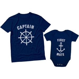 imageTstars Captain ampamp First Mate Dad and Baby Matching Outfits Fathers Day Daddy Me Shirts Captain Navy XXLargeMate Navy 18M 1218M