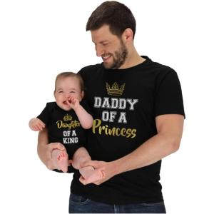 imageTstars Daddy of a Princess Daughter of a King Dad and Baby Matching Outfits Gifts for New Dads Fathers Day Shirts SetMan Black  Baby Black