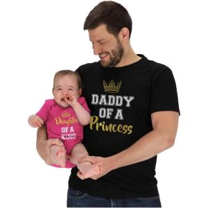 imageTstars Daddy of a Princess Daughter of a King Dad and Baby Matching Outfits Gifts for New Dads Fathers Day Shirts SetMan Black  Baby Wow Pink