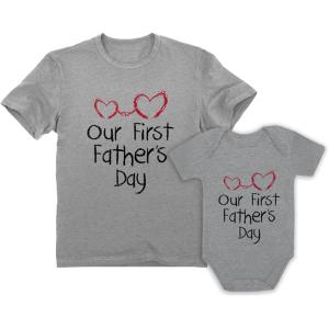 imageTstars Our First Fathers Day Matching Outfits New Dads Gifts Dad Shirt and Son Daughter Infant BodysuitDad Gray  Baby Gray