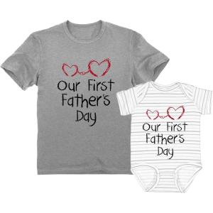 imageTstars Our First Fathers Day Matching Outfits New Dads Gifts Dad Shirt and Son Daughter Infant BodysuitDad Gray  Baby GrayWhite