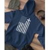 imageTeeStars  Christian Distressed White USA Cross Flag  Religious HoodieBlue