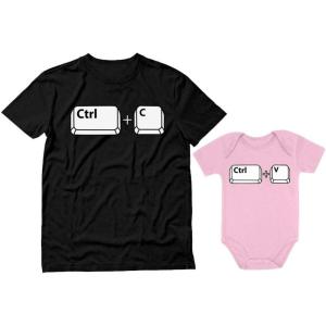 imageCtrl C Ctrl V Dad and Son Daughter Matching Shirts Copy Paste Fathers Day Dad Shirt and Baby Bodysuit SetDad Black  Baby Pink