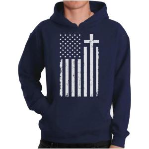 imageTeeStars  Christian Distressed White USA Cross Flag  Religious HoodieBlue