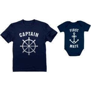 imageTstars Captain ampamp First Mate Dad and Baby Matching Outfits Fathers Day Daddy Me Shirts Captain Navy SmallMate Navy 24M 1824M