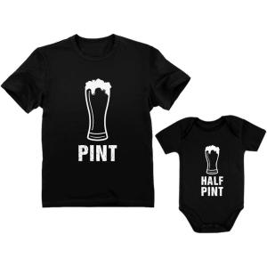 imageTstars Pint ampamp Half Pint Funny Father and Son Matching Shirts Gifts for Dads Fathers Day Dad Shirt and Baby BodysuitDad Black  Baby Black
