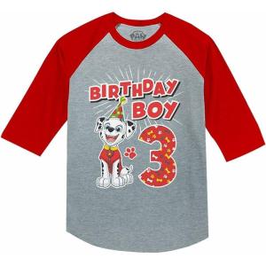 imagePaw Patrol Construction Pup Rubble Digging Being 3 3rd Birthday 34 Sleeve Baseball Jersey Toddler Kids TShirtMarshall R 3rd  Red