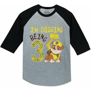 imagePaw Patrol Construction Pup Rubble Digging Being 3 3rd Birthday 34 Sleeve Baseball Jersey Toddler Kids TShirtRubble Dig R3  Dark Gray