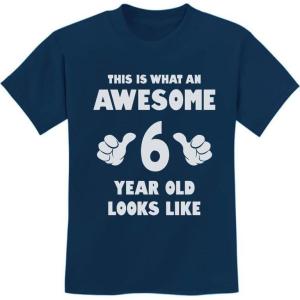 imageAwesome 6 Year Old 6th Birthday Shirt Gifts for Girls Boys Youth Kids TShirtNavy