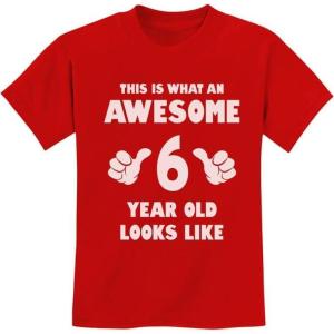imageAwesome 6 Year Old 6th Birthday Shirt Gifts for Girls Boys Youth Kids TShirtRed
