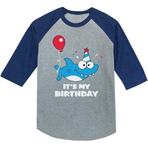 imageBirthday Boy or Girl Shark Shirt Gift 34 Sleeve Baseball Jersey Toddler ShirtBlue