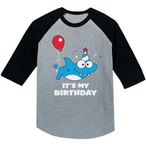 imageBirthday Boy or Girl Shark Shirt Gift 34 Sleeve Baseball Jersey Toddler ShirtDark Gray