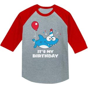 imageBirthday Boy or Girl Shark Shirt Gift 34 Sleeve Baseball Jersey Toddler ShirtRed