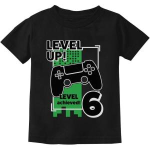 imageGamer Birthday Shirt Level Up Video Game 6th Birthday Youth Kids TShirtBlack