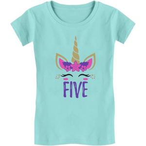 imageGift for 5 Year Old Girl Unicorn 5th Birthday Infant Girls Fitted TShirtChill Blue