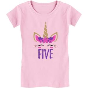 imageGift for 5 Year Old Girl Unicorn 5th Birthday Infant Girls Fitted TShirtPink