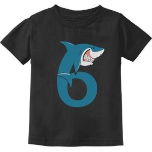 imageTeeStars  6th Birthday Shark Party Gift for Six Years Old Youth Kids TShirtBlack
