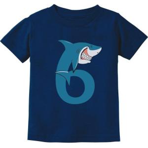 imageTeeStars  6th Birthday Shark Party Gift for Six Years Old Youth Kids TShirtNavy