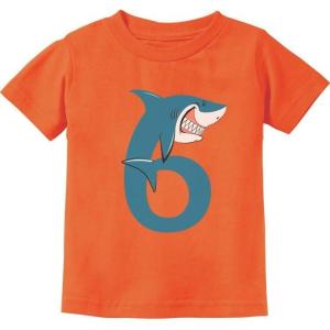 imageTeeStars  6th Birthday Shark Party Gift for Six Years Old Youth Kids TShirtOrange