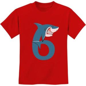 imageTeeStars  6th Birthday Shark Party Gift for Six Years Old Youth Kids TShirtRed