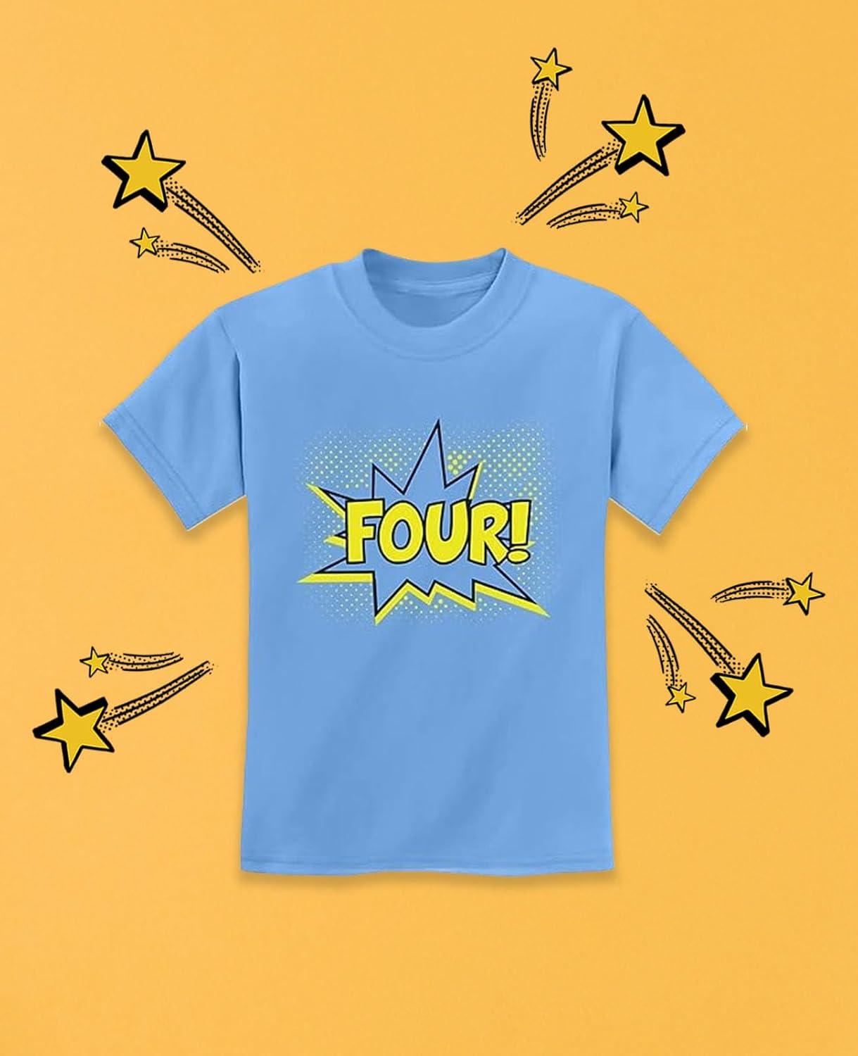 imageFour 4th Birthday Shirt 4 Years Old Gifts Superhero Party Kids TShirtCalifornia Blue