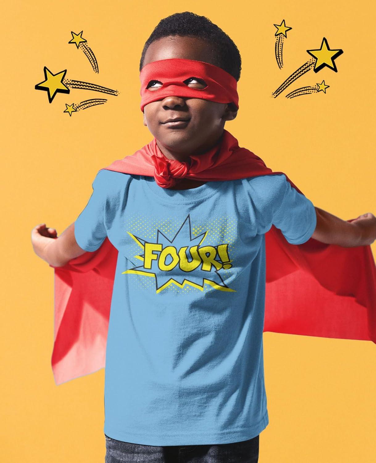 imageFour 4th Birthday Shirt 4 Years Old Gifts Superhero Party Kids TShirtCalifornia Blue