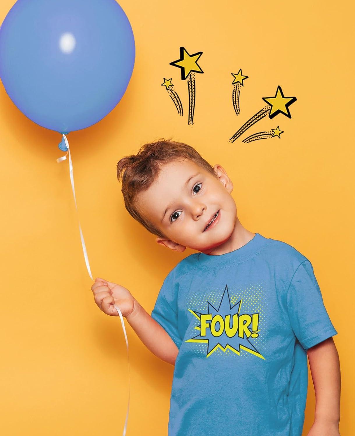 imageFour 4th Birthday Shirt 4 Years Old Gifts Superhero Party Kids TShirtCalifornia Blue