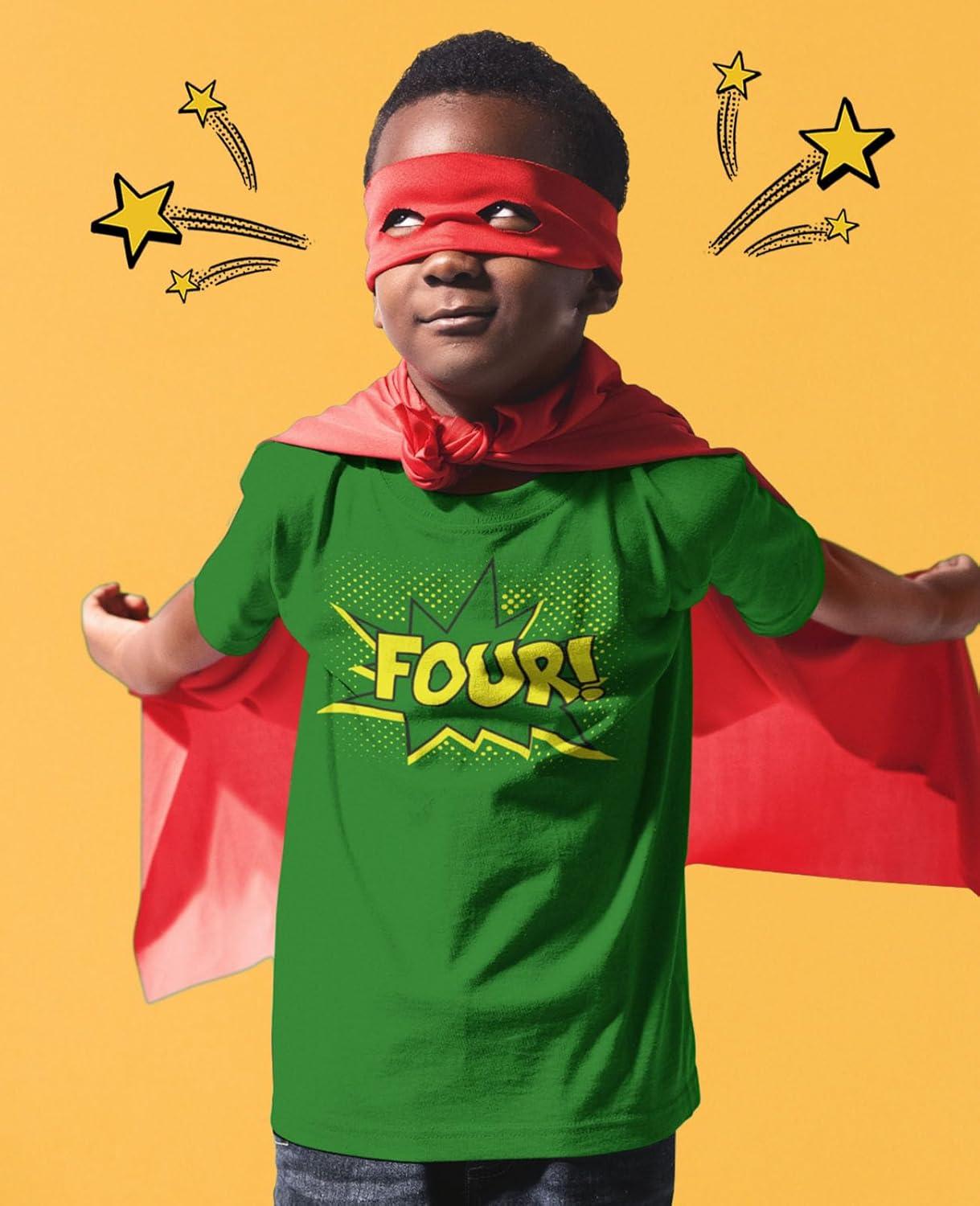 imageFour 4th Birthday Shirt 4 Years Old Gifts Superhero Party Kids TShirtGreen