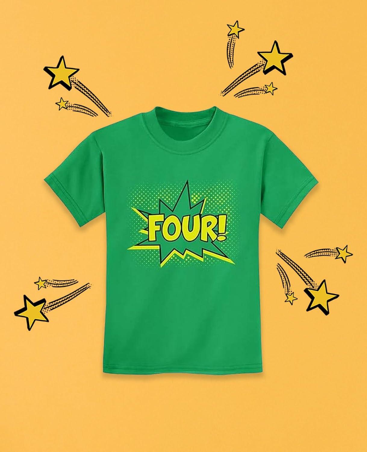 imageFour 4th Birthday Shirt 4 Years Old Gifts Superhero Party Kids TShirtGreen
