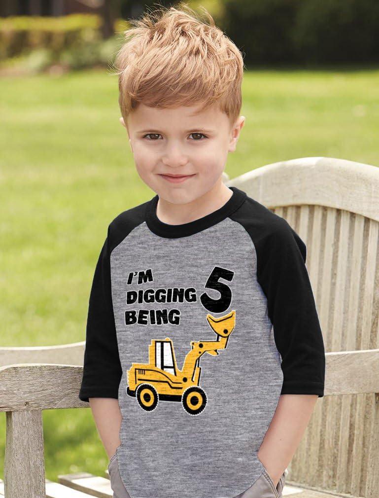 imageTstars 5th Birthday Gift Construction Party 34 Sleeve Baseball Jersey Toddler ShirtDark Gray