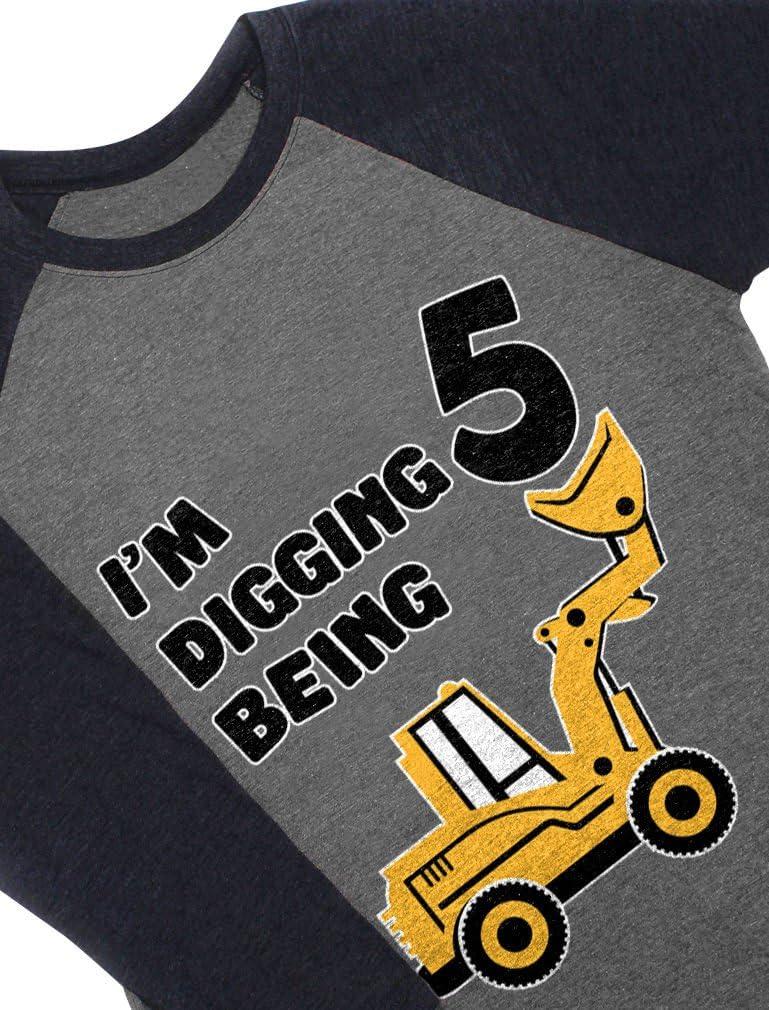 imageTstars 5th Birthday Gift Construction Party 34 Sleeve Baseball Jersey Toddler ShirtDark Gray