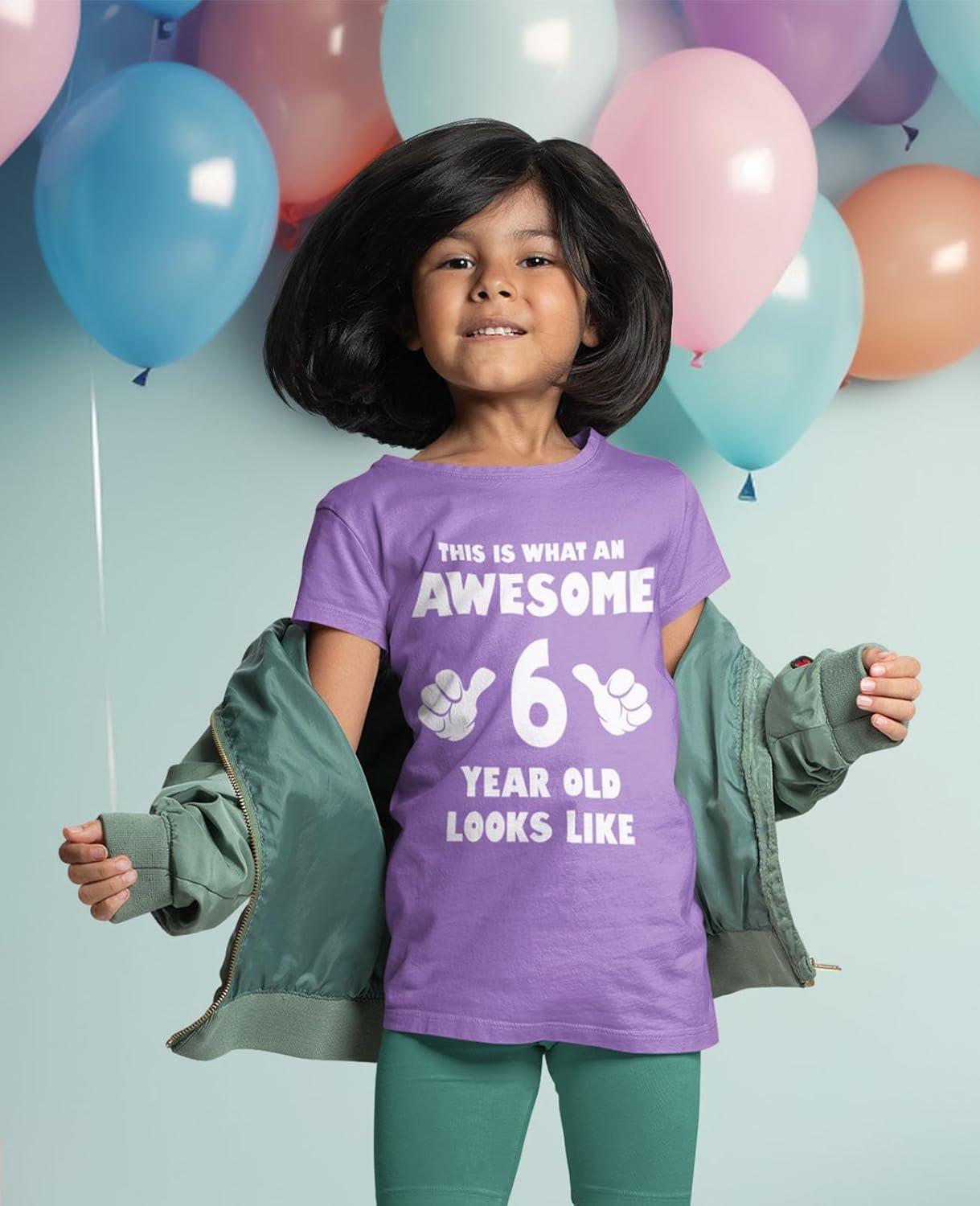 imageWhat an Awesome 6 Year Old Looks Like 6th Birthday Kids Girls Fitted TShirtLavender