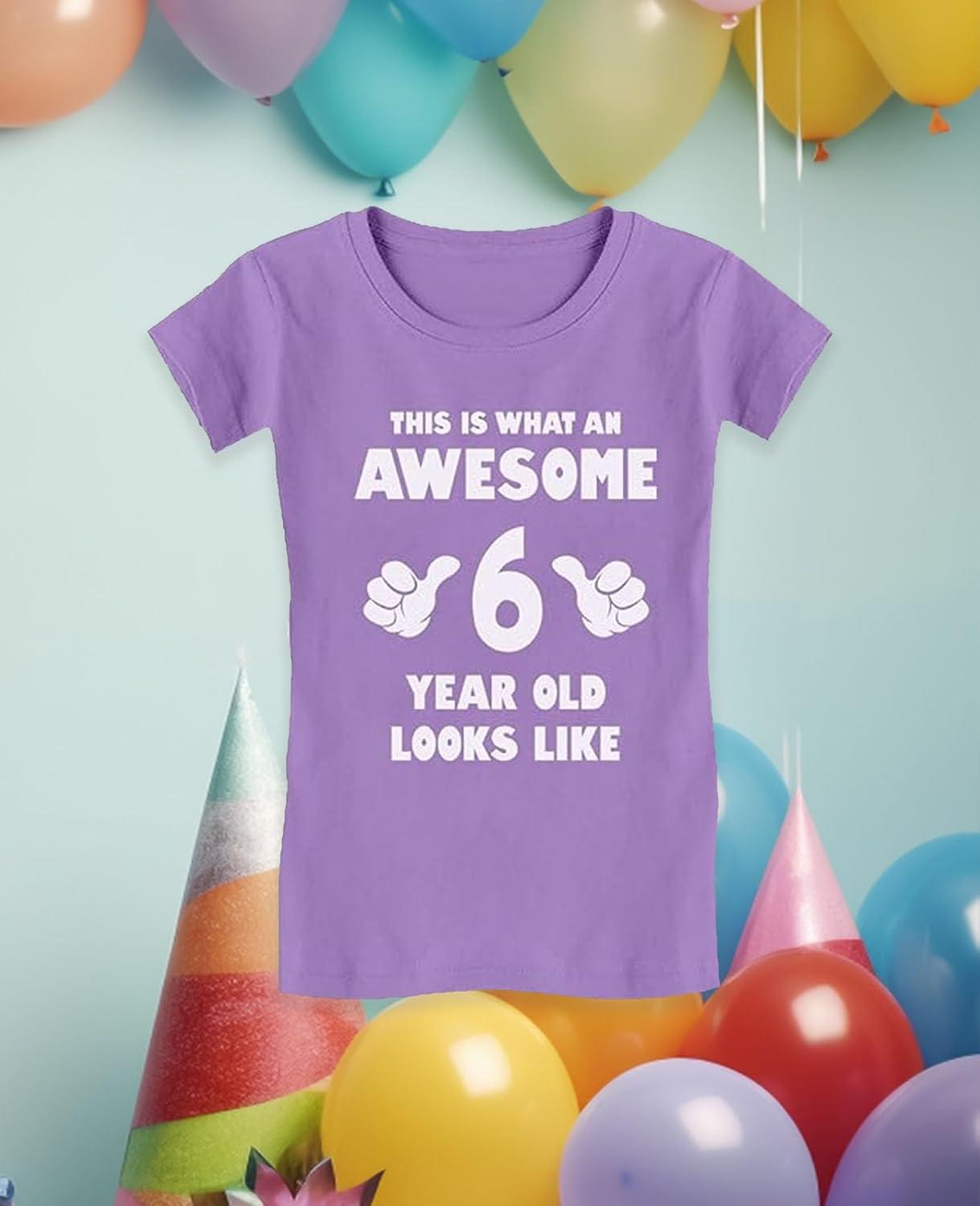 imageWhat an Awesome 6 Year Old Looks Like 6th Birthday Kids Girls Fitted TShirtLavender