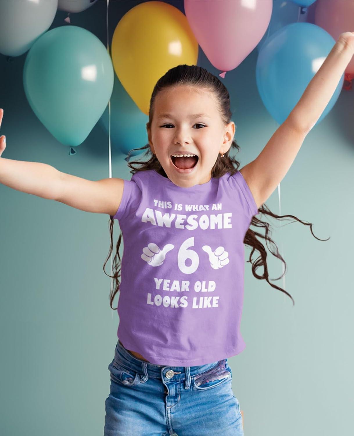 imageWhat an Awesome 6 Year Old Looks Like 6th Birthday Kids Girls Fitted TShirtLavender
