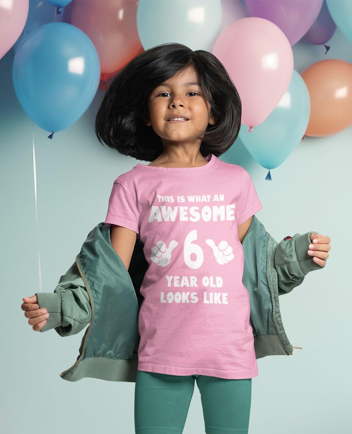 imageWhat an Awesome 6 Year Old Looks Like 6th Birthday Kids Girls Fitted TShirtPink