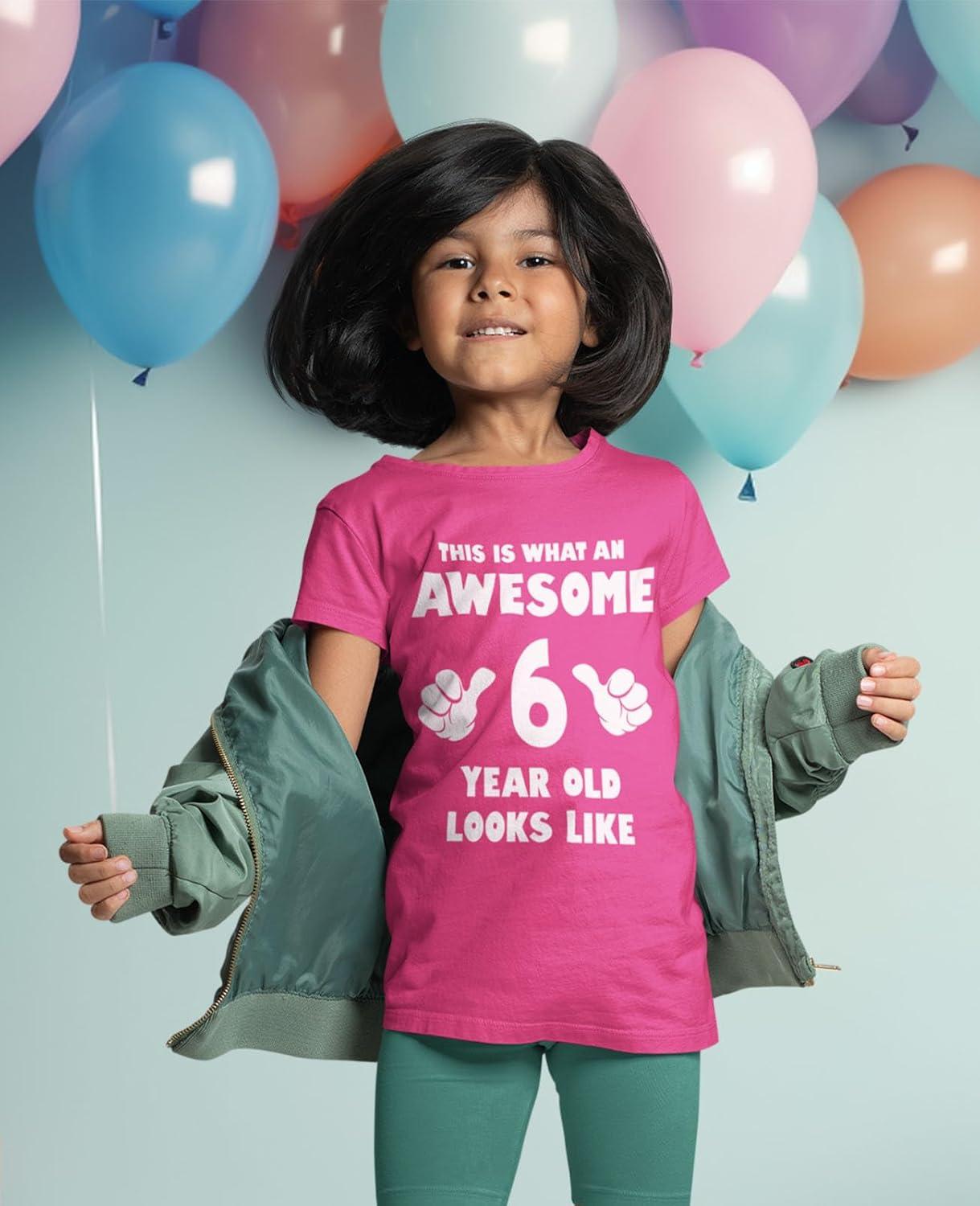 imageWhat an Awesome 6 Year Old Looks Like 6th Birthday Kids Girls Fitted TShirtWow Pink