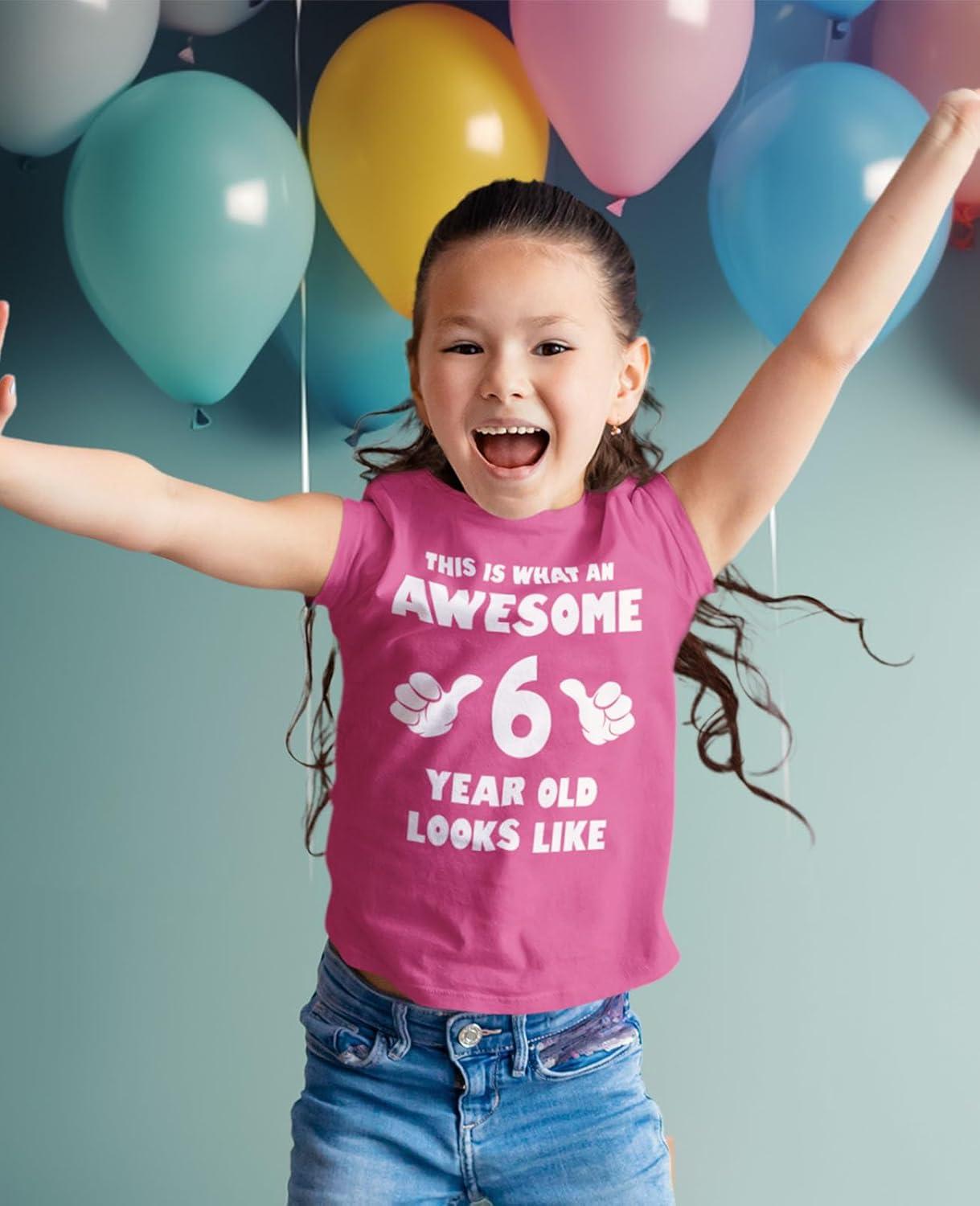 imageWhat an Awesome 6 Year Old Looks Like 6th Birthday Kids Girls Fitted TShirtWow Pink