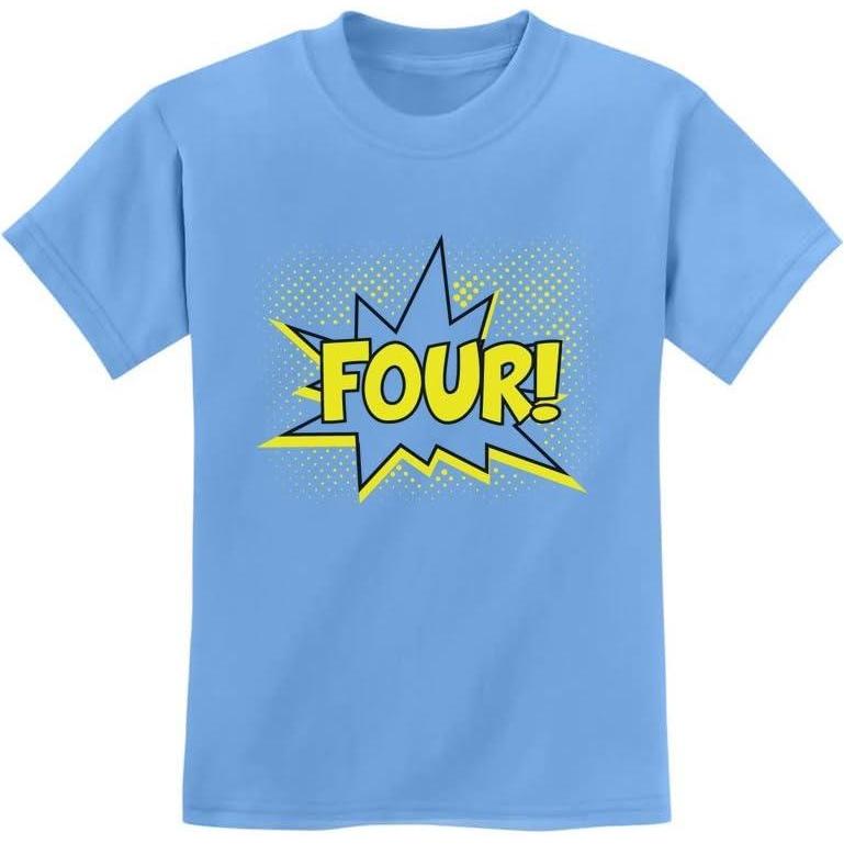 imageFour 4th Birthday Shirt 4 Years Old Gifts Superhero Party Kids TShirtCalifornia Blue