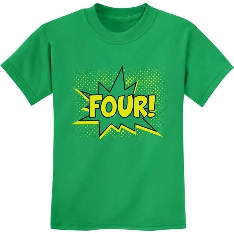 imageFour 4th Birthday Shirt 4 Years Old Gifts Superhero Party Kids TShirtGreen