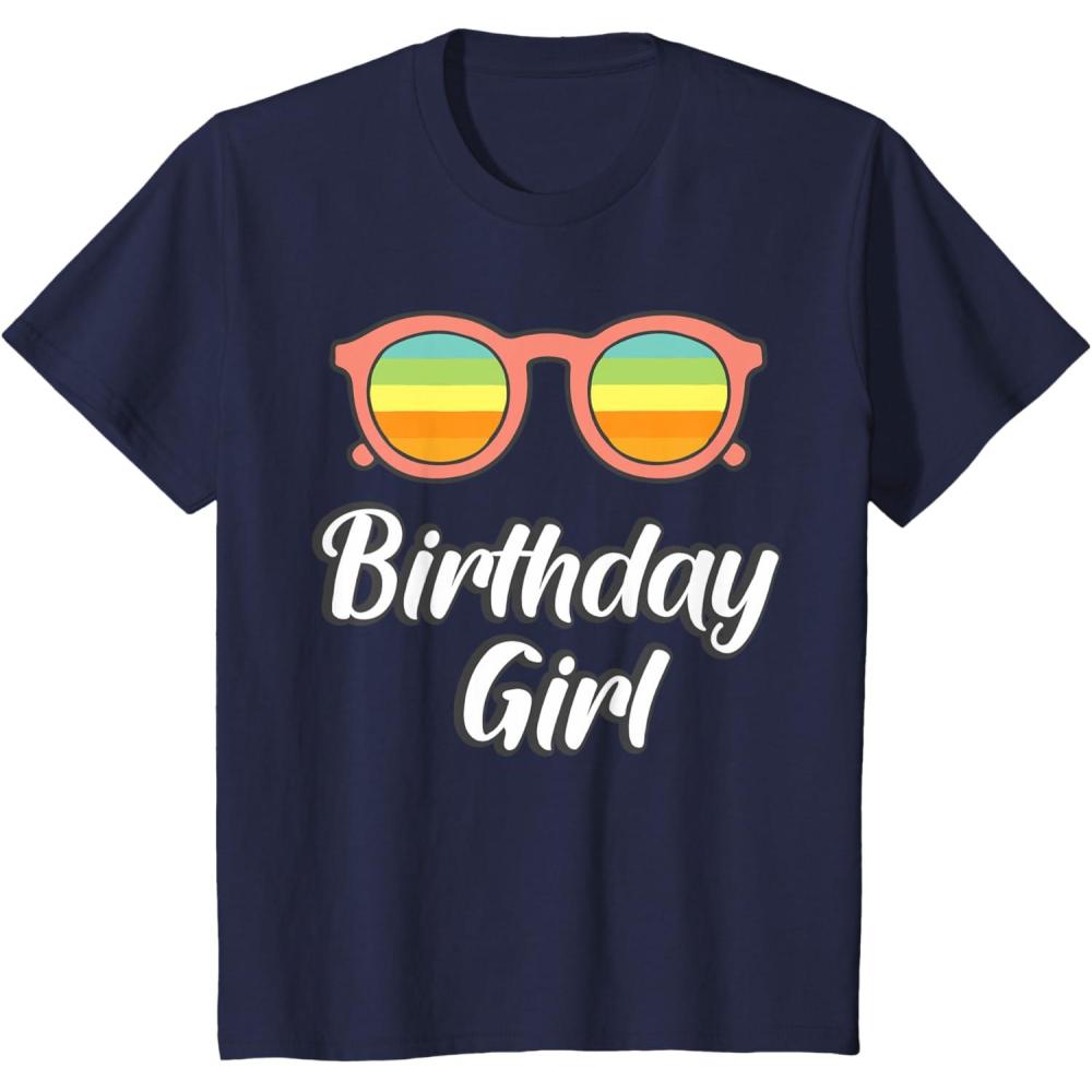 imageKids Birthday Girl 2nd 3rd 4th 5th 6th 7th 8th Summer Vibes TShirtNavy Blue