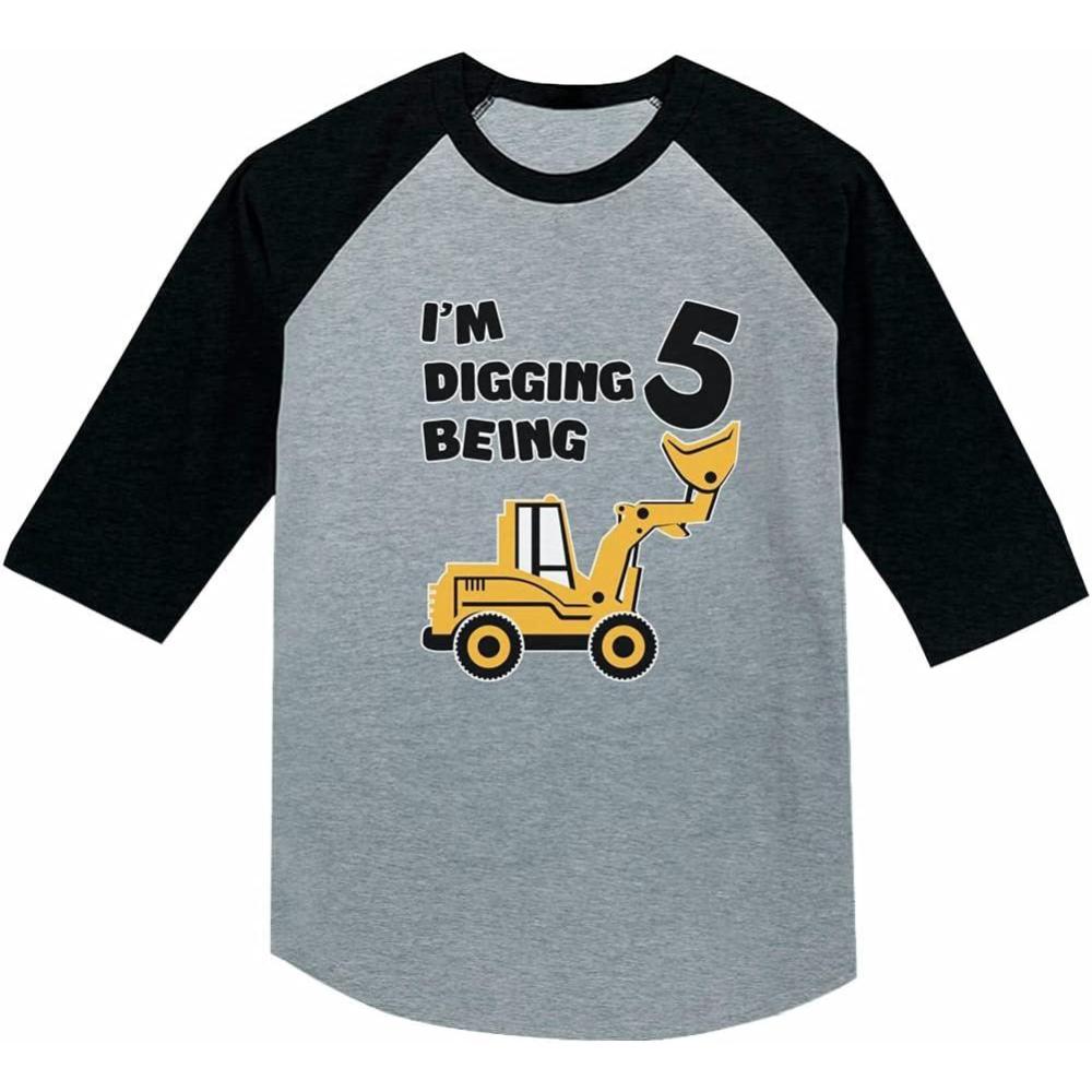 imageTstars 5th Birthday Gift Construction Party 34 Sleeve Baseball Jersey Toddler ShirtDark Gray