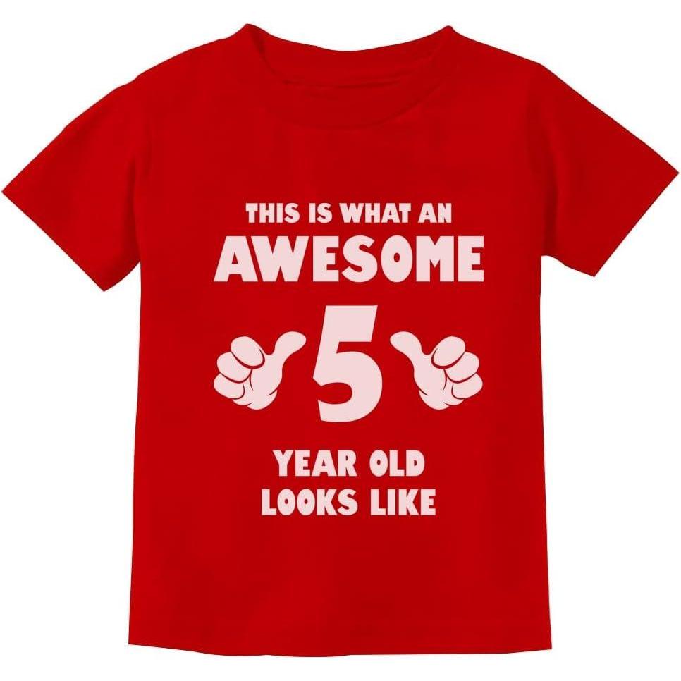 imageTstars Awesome 5 Year Old 5th Birthday Shirt Gifts for Girls Boys Toddler KidsRed