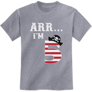 imageARR Im 5 Pirate 5th Birthday Shirt Boy Girl Five Years Old Kids TShirtGray