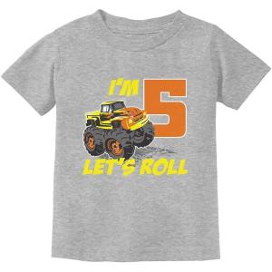 imageBirthday Gift for 5 Year Old Boy Truck 5th Birthday Boys Toddler Kids TShirtGray