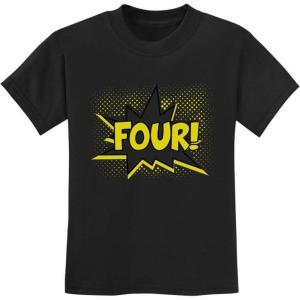imageFour 4th Birthday Shirt 4 Years Old Gifts Superhero Party Kids TShirtBlack