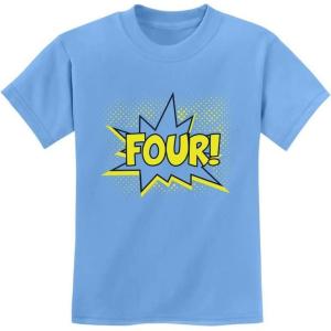 imageFour 4th Birthday Shirt 4 Years Old Gifts Superhero Party Kids TShirtCalifornia Blue